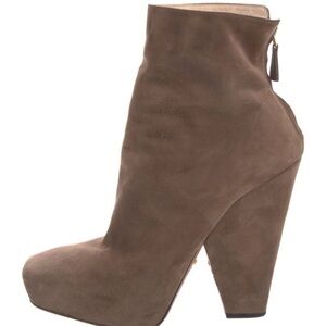 Prada Taupe Suede Ankle Booties